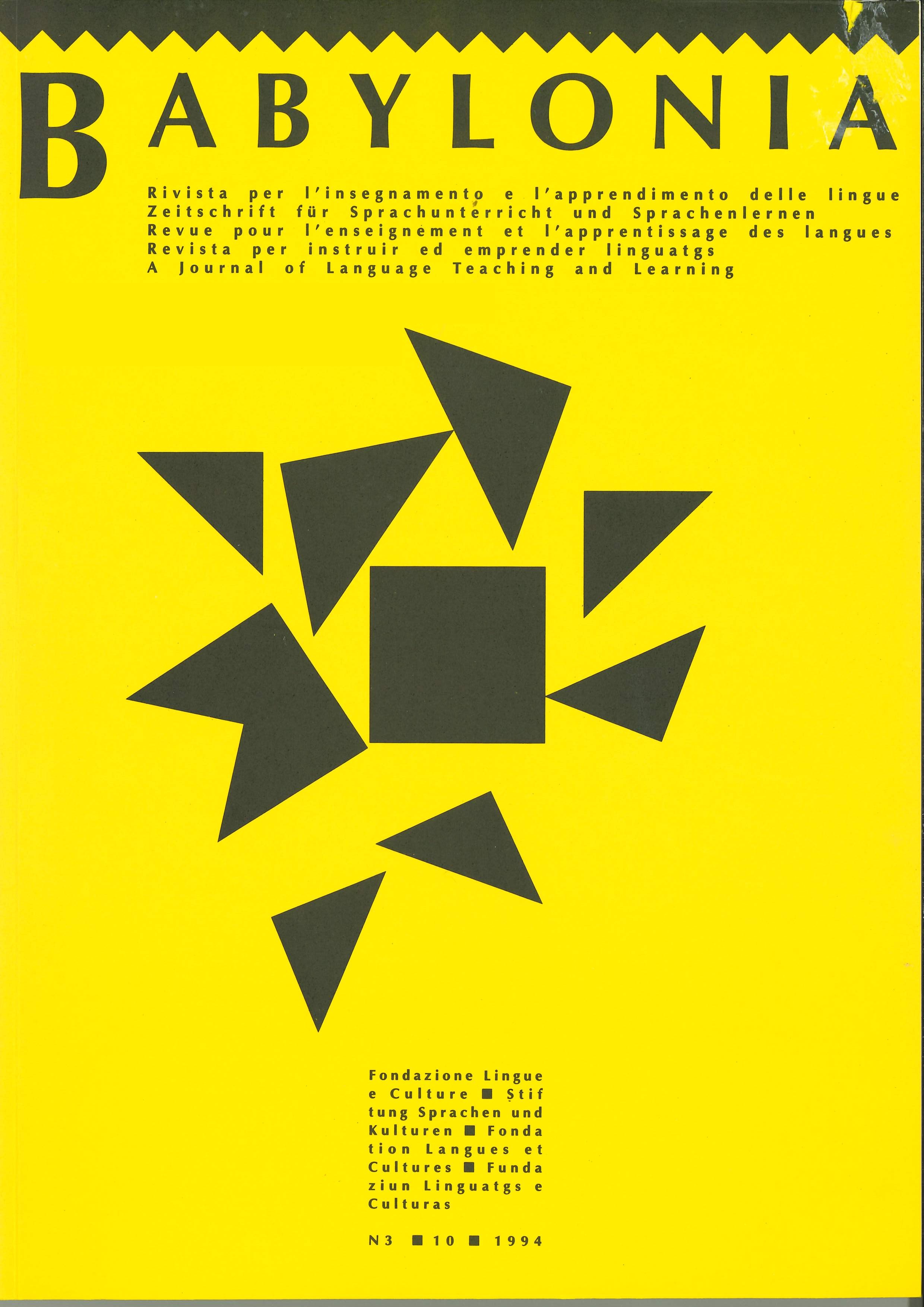 					View Vol. 3 (1994): Strategy for teaching and learning in L2: about the student
				