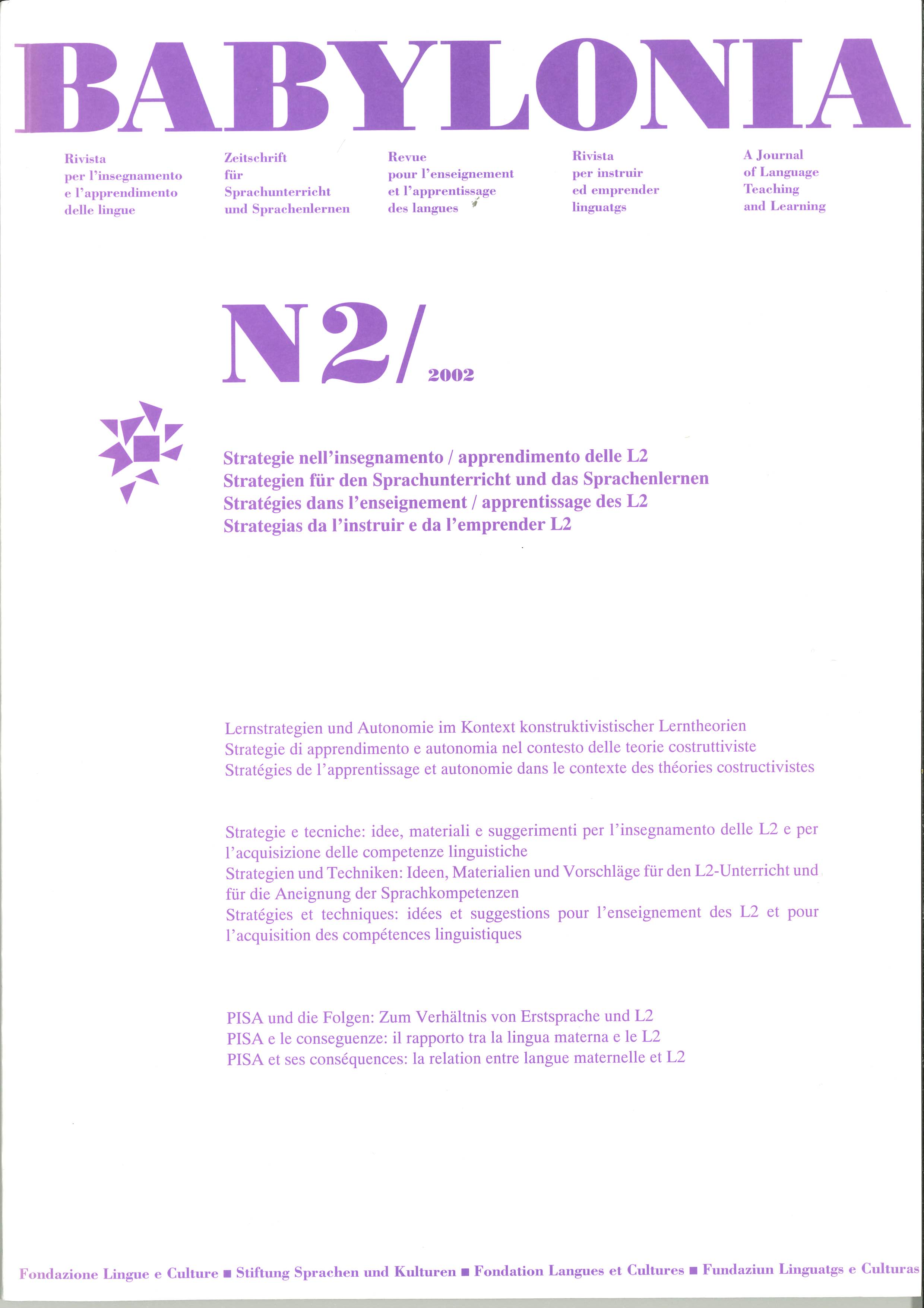 					View Vol. 2 (2002): Strategies in teaching/learning L2
				