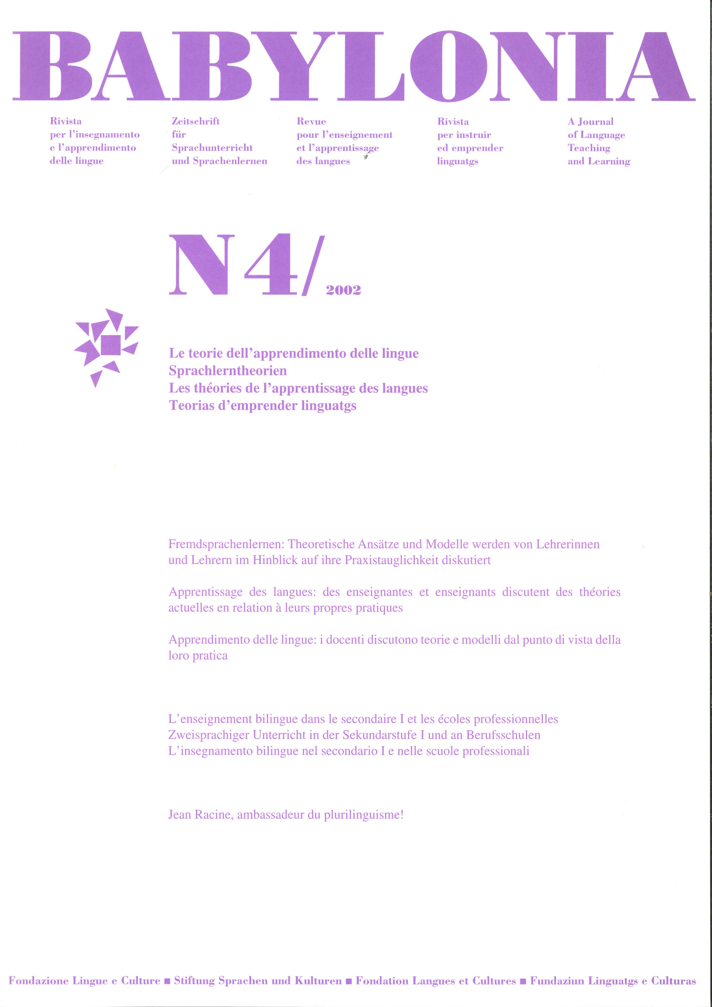 					View Vol. 4 (2002): Theories of language learning
				